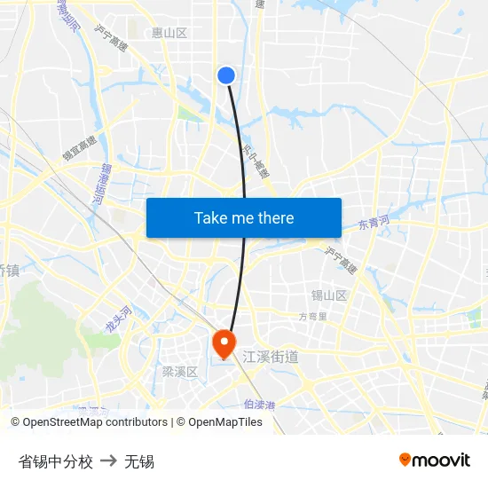 省锡中分校 to 无锡 map