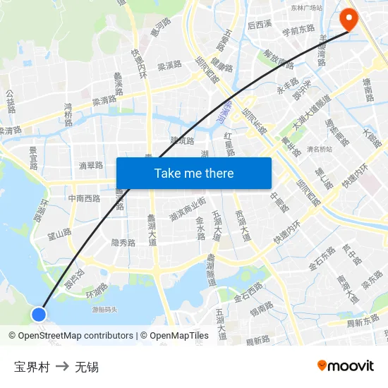 宝界村 to 无锡 map