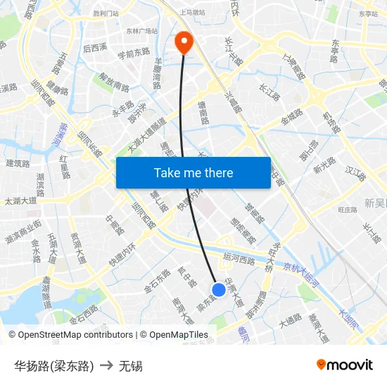 华扬路(梁东路) to 无锡 map
