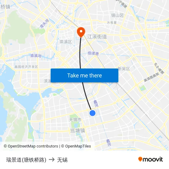 瑞景道(塘铁桥路) to 无锡 map