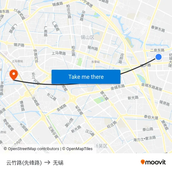 云竹路(先锋路) to 无锡 map