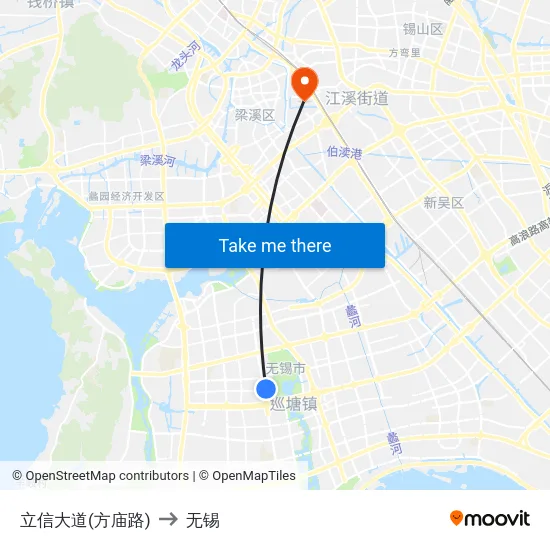 立信大道(方庙路) to 无锡 map
