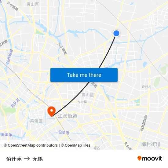 佰仕苑 to 无锡 map