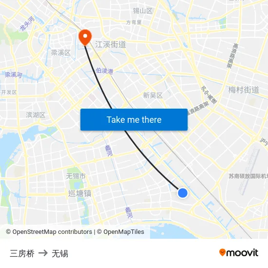 三房桥 to 无锡 map