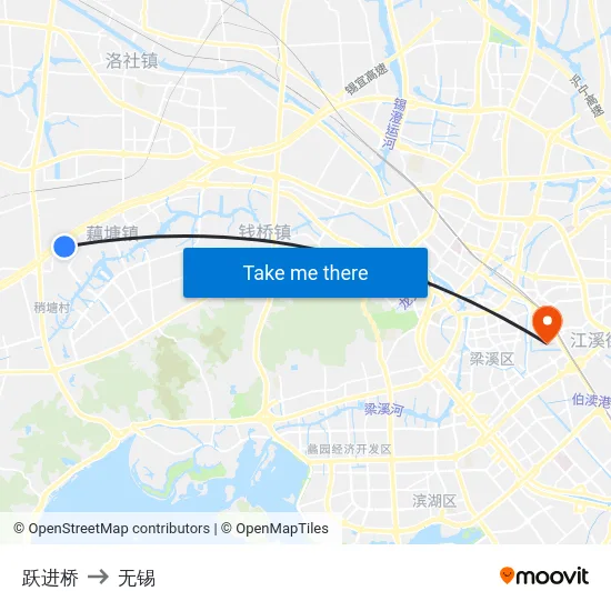 跃进桥 to 无锡 map