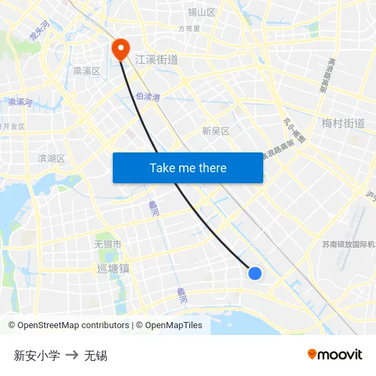 新安小学 to 无锡 map