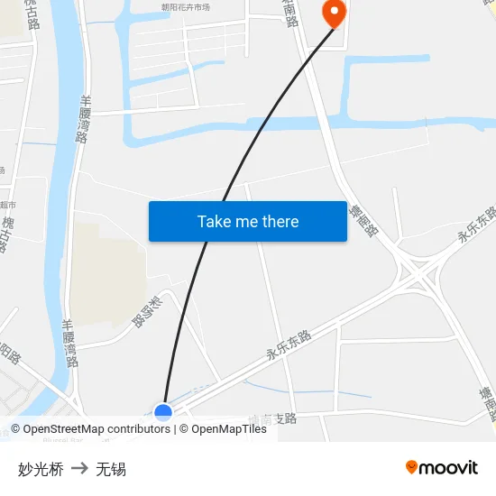 妙光桥 to 无锡 map