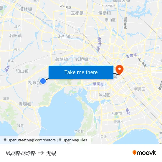 钱胡路胡埭路 to 无锡 map