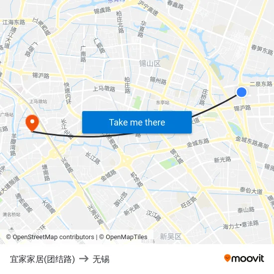 宜家家居(团结路) to 无锡 map