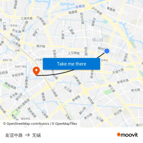 友谊中路 to 无锡 map