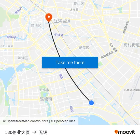 530创业大厦 to 无锡 map
