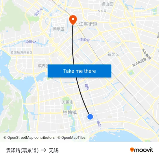 震泽路(瑞景道) to 无锡 map