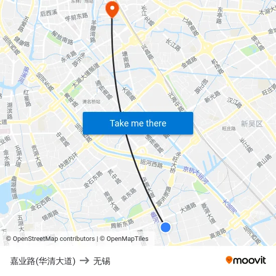 嘉业路(华清大道) to 无锡 map