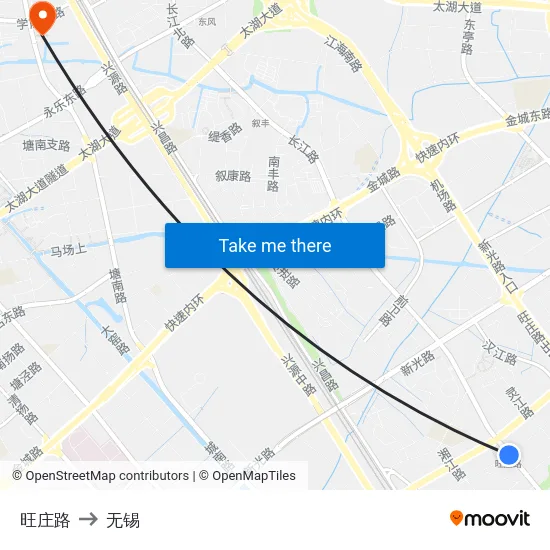 旺庄路 to 无锡 map