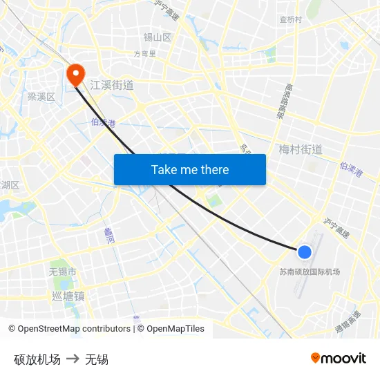 硕放机场 to 无锡 map