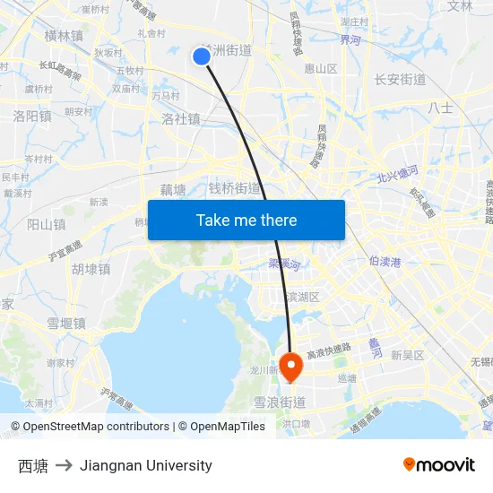 Xitang to Jiangnan University map