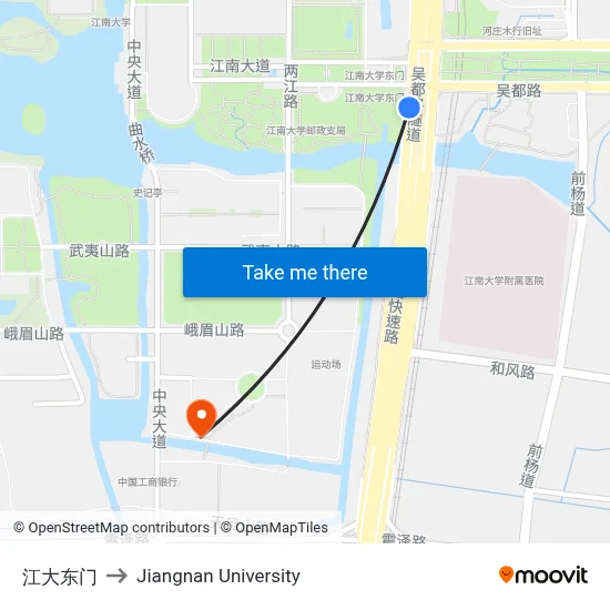 Jiangda East Gate to Jiangnan University map