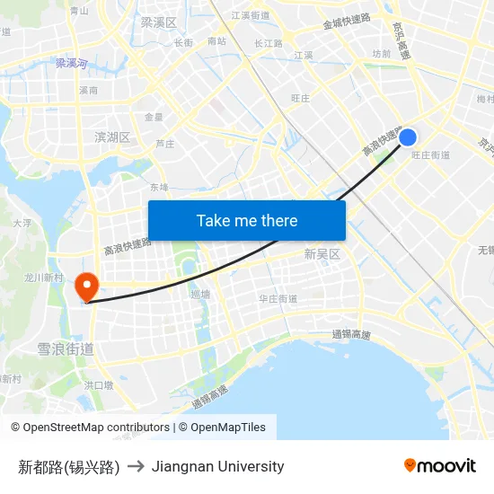 Xindu Road (Xixing Road) to Jiangnan University map