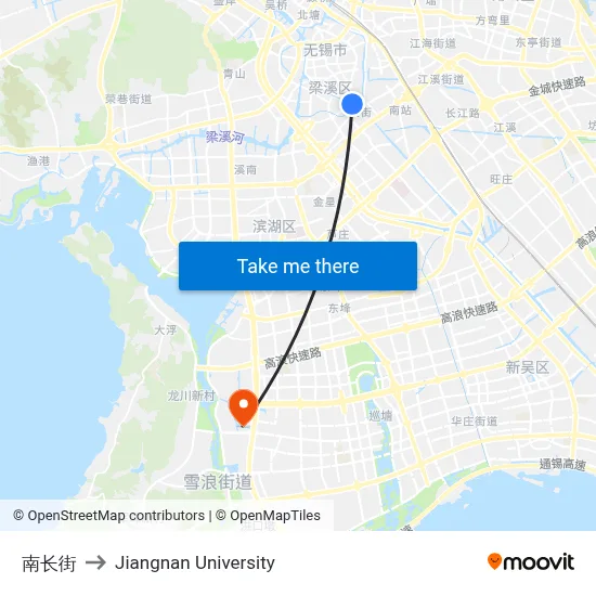 Nanchang Street to Jiangnan University map