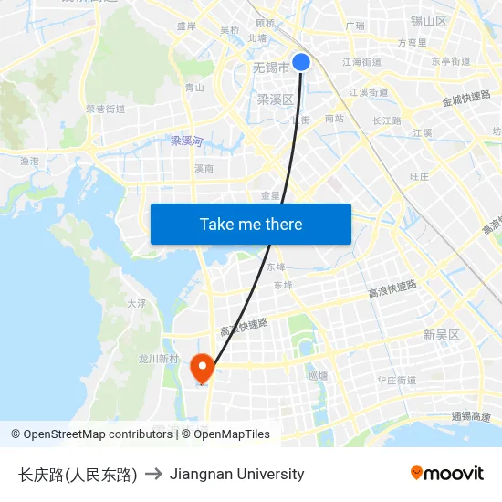 Changqing Road (People's East Road) to Jiangnan University map