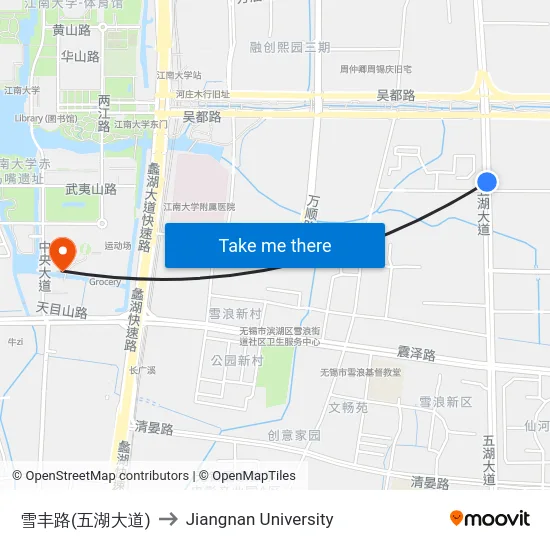 雪丰路(五湖大道) to Jiangnan University map