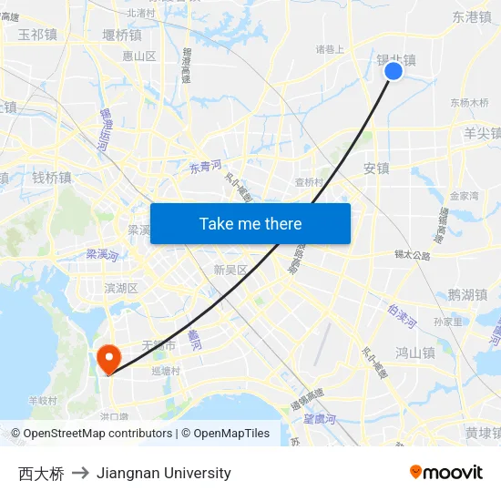 West Bridge to Jiangnan University map