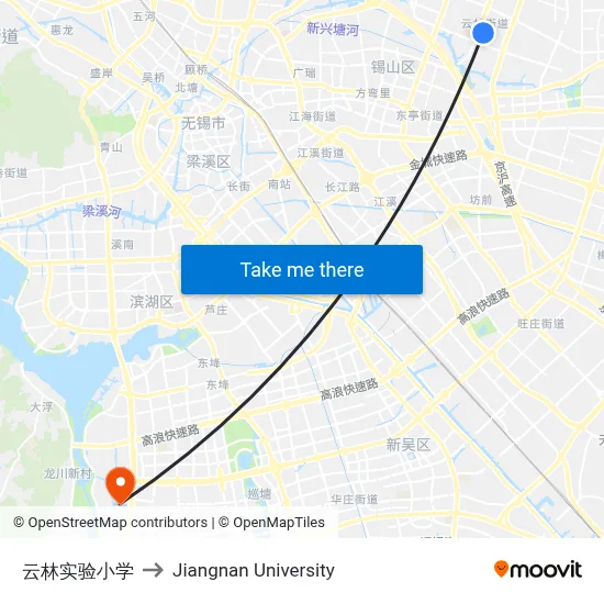 Yunlin Experimental Primary School to Jiangnan University map