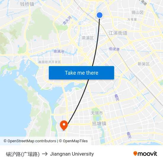 锡沪路(广瑞路) to Jiangnan University map