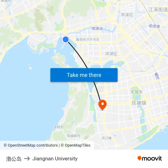 渤公岛 to Jiangnan University map