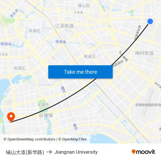 锡山大道(新华路) to Jiangnan University map