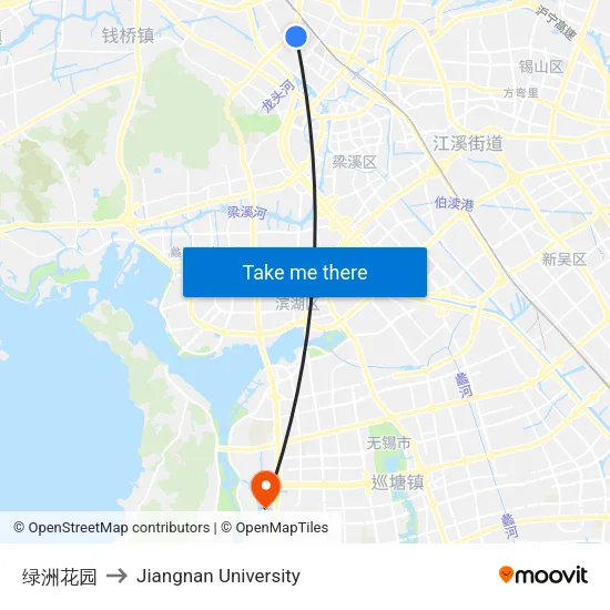 绿洲花园 to Jiangnan University map
