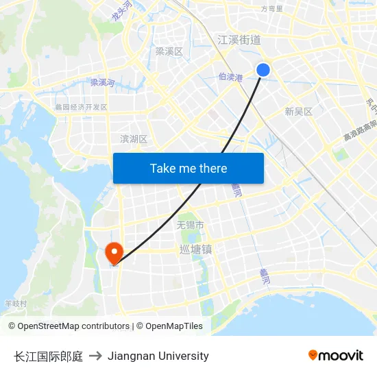 长江国际郎庭 to Jiangnan University map