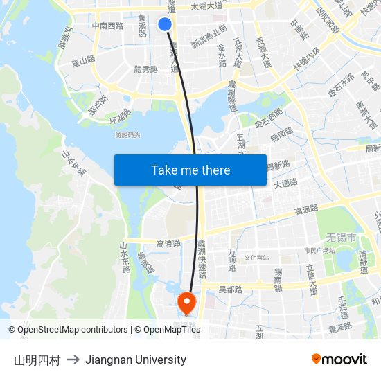 山明四村 to Jiangnan University map