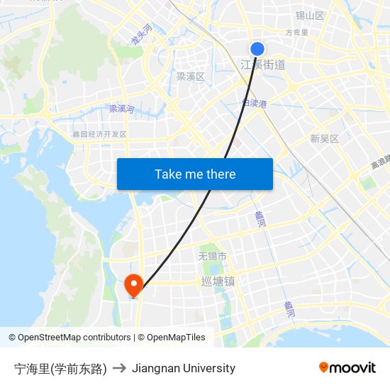 宁海里(学前东路) to Jiangnan University map