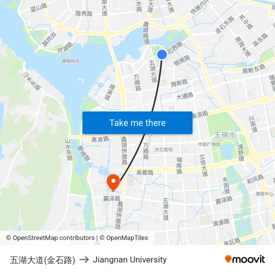 五湖大道(金石路) to Jiangnan University map
