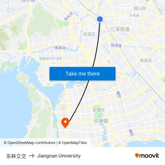 东林立交 to Jiangnan University map