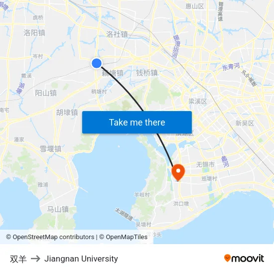 Shuangyang to Jiangnan University map