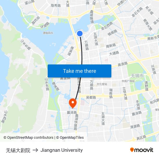 无锡大剧院 to Jiangnan University map