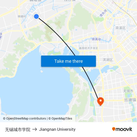 无锡城市学院 to Jiangnan University map