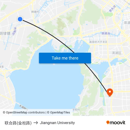 Lianhe Road (Jingui Road) to Jiangnan University map