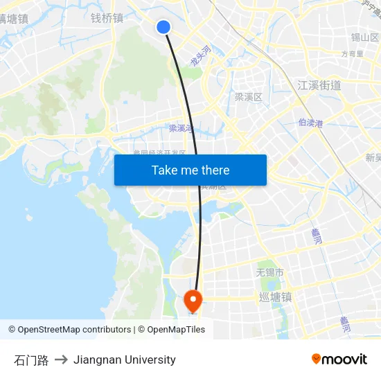 Shimen Road to Jiangnan University map