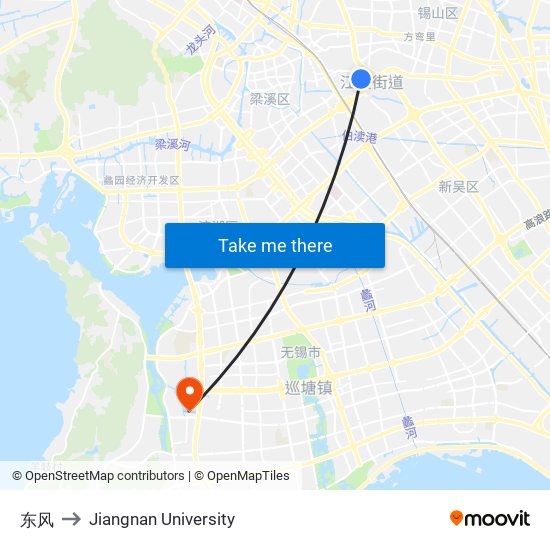 东风 to Jiangnan University map