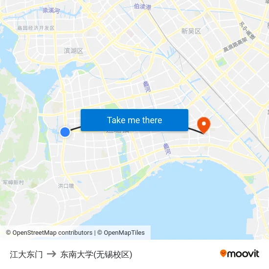 江大东门 to 东南大学(无锡校区) map