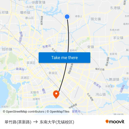 翠竹路(茶新路) to 东南大学(无锡校区) map