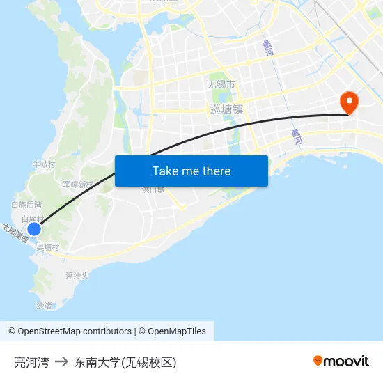 亮河湾 to 东南大学(无锡校区) map