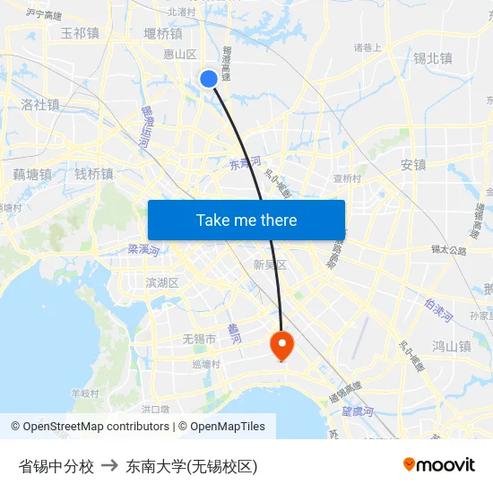 省锡中分校 to 东南大学(无锡校区) map