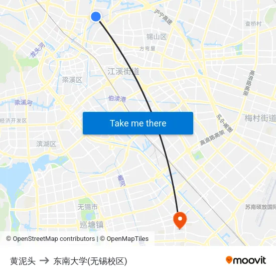 黄泥头 to 东南大学(无锡校区) map