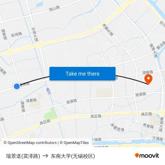 瑞景道(震泽路) to 东南大学(无锡校区) map