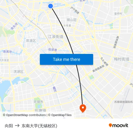 向阳 to 东南大学(无锡校区) map
