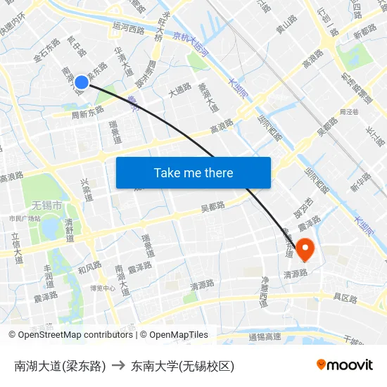 南湖大道(梁东路) to 东南大学(无锡校区) map